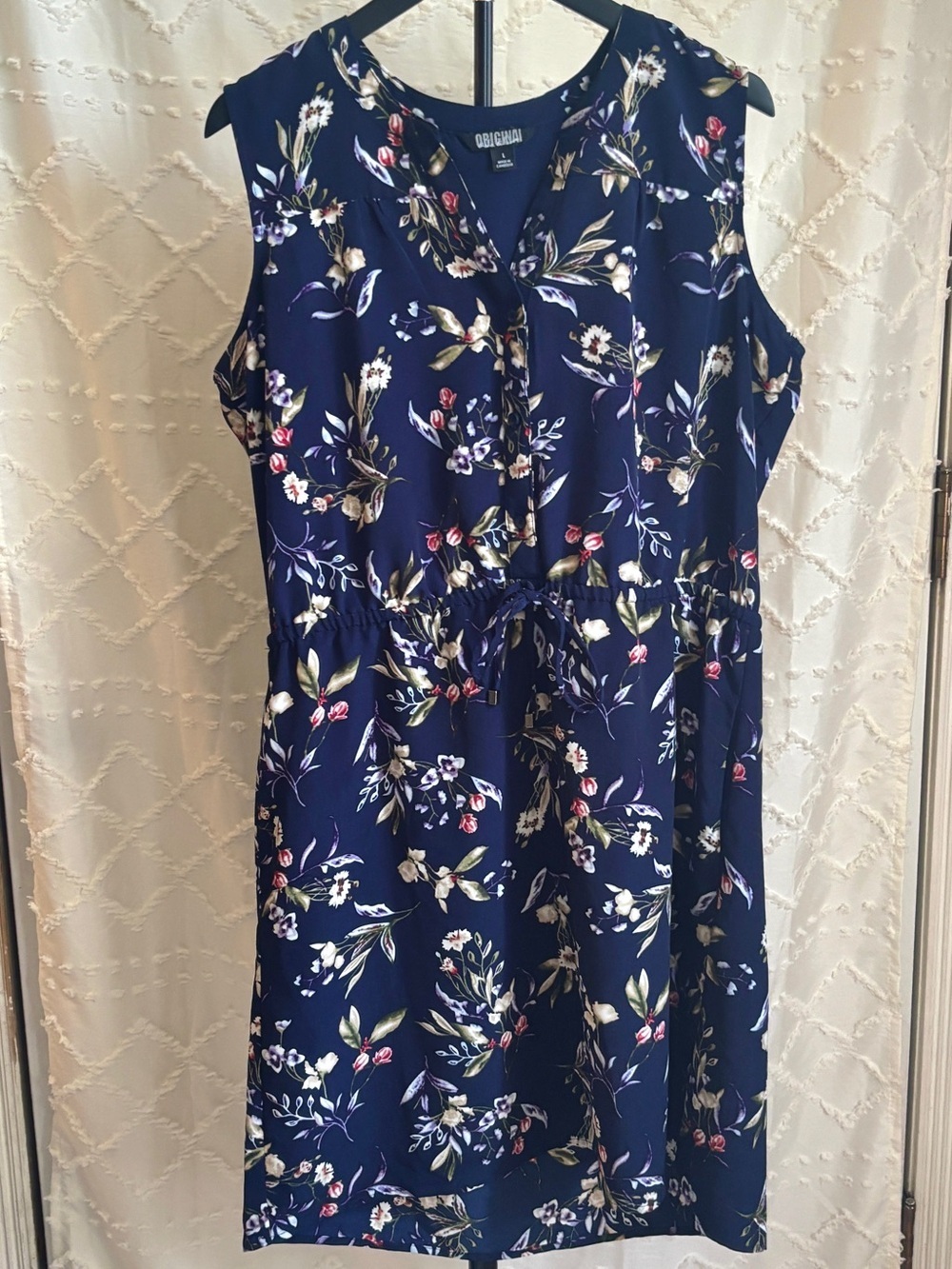Nicole Miller Original Navy Floral Sleeveless Dress Large